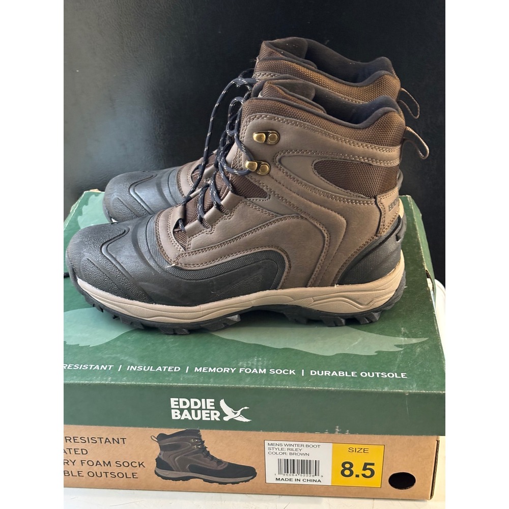 Eddie Bauer Riley Mens Winter‎ Boots Brown Insulated Water Resistant Size 8.5